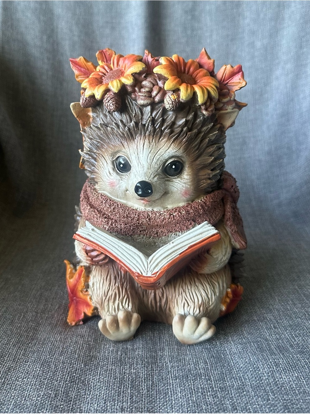 Autumn Hedgehog Book Reading Fall Figurine